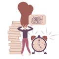 Stress at work. Burnout and fatigue from paperwork and problems, running late on time . The employee grabs his head from