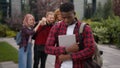 Stressed African American school guy male student bullied man suffer with racism discrimination bullying multiracial Royalty Free Stock Photo