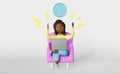 Stressed African American woman employee 3d character working on laptop Deadline Schedule Planning Productivity Strategy