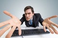 Stressed angry and confused man is working with computer Royalty Free Stock Photo