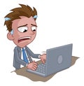 Stressed Anxious Business Man Using Laptop Cartoon Royalty Free Stock Photo