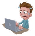 Stressed Anxious Man Using Laptop Cartoon Royalty Free Stock Photo