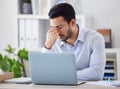 Stressed asian businessman working on laptop. Frustrated professional stressed while working online. Anxious man Royalty Free Stock Photo