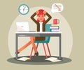 Stressed Business Woman in Office Work Place. Flat illustration