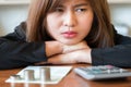 Stressed business woman running out of money - stock and market Royalty Free Stock Photo