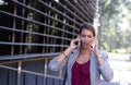 Stressed business woman talking on phone Royalty Free Stock Photo