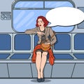 Stressed Business Woman Traveling in Metro Late at Work. Pop Art illustration