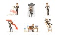 Stressed Businessman Character Set, Financial Problems, Unpaid Loan Debt, Bankruptcy and Crisis Cartoon Vector