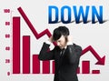 Stressed businessman with falling down business chart Royalty Free Stock Photo