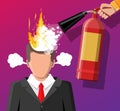 Stressed businessman with hair on fire.