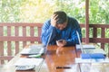 Stressed businessman having problems and headache, Erroneous adm Royalty Free Stock Photo