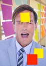 Stressed businessman with sticky notes on forehead Royalty Free Stock Photo