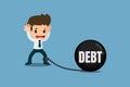 Stressed businessmen concern about debt. It`s look like he chained with the debt metal ball and feel no way to escape or solution. Royalty Free Stock Photo