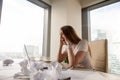 Stressed businesswoman screaming at workplace Royalty Free Stock Photo