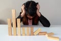 Stressed businesswoman with simulate stock market took a nosedive