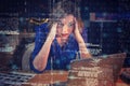 Stressed businesswoman sitting at desk 3D