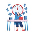 Stressed and busy business woman, sketch cartoon vector illustration .