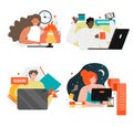 Stressed busy office people cartoon character set, vector isolated illustration. Deadline and time management concept.