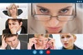 Stressed colleagues having video meeting try to overcome crisis