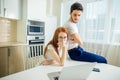 Stressed couple in trouble, have no money to pay debts, to pay rent Royalty Free Stock Photo