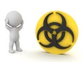 Stressed 3D Character next to biohazard logo Royalty Free Stock Photo