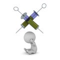 Stressed 3D Character with Vaccine Syringes Above His Head