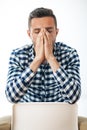 Stressed despair man closed face by two hands Royalty Free Stock Photo