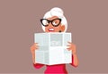 Stressed Elderly Woman Reading a Newspaper Vector Cartoon Illustration