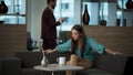 Stressed employee calming down at office. Nervous business woman panic attack Royalty Free Stock Photo