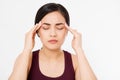 Stressed Exhausted asian japanese Woman Having Strong Tension Headache. Portrait Of Sick Girl Suffering From Head Migraine, Feelin Royalty Free Stock Photo
