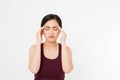 Stressed Exhausted asian japanese Woman Having Strong Tension Headache. Portrait Of Sick Girl Suffering From Head Migraine, Feelin Royalty Free Stock Photo