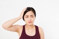 Stressed Exhausted asian japanese Woman Having Strong Tension Headache. Portrait Of Sick Girl Suffering From Head Migraine, Feelin Royalty Free Stock Photo