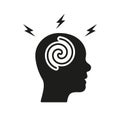 Stressed Exhausted Brain and Human Head, Migraine Silhouette Icon. Stress, Dizzy, Headache, Anxiety Glyph Pictogram Royalty Free Stock Photo