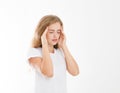 Stressed Exhausted caucasian Woman Having Strong Tension Headache. Portrait Of Sick Girl Suffering From Head Migraine, Feeling Pr Royalty Free Stock Photo