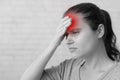 Stressed exhausted young woman having strong tension headache Royalty Free Stock Photo