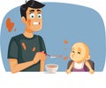 Stressed Father Feeding his Baby Funny Vector Illustration