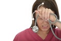 Stressed Fed Up Frustrated Young Female Doctor with Stethoscope Royalty Free Stock Photo