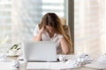 Stressed female entrepreneur in creativity crisis