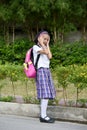 Stressed Filipina Girl Student With Books