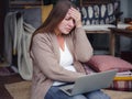 Stressed forgetful middle aged woman at home Royalty Free Stock Photo