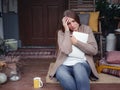 Stressed forgetful middle aged woman at home Royalty Free Stock Photo