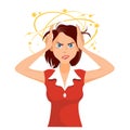 Stressed and frustrated business woman at work. Cartoon vector Royalty Free Stock Photo
