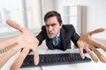 Stressed furious and confused man is working with computer Royalty Free Stock Photo