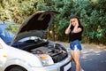 Teenage girl took her fathers car and broke it Royalty Free Stock Photo