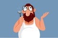 Bearded Man Holding a Razor Vector Cartoon Illustration