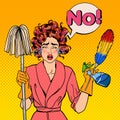 Stressed Housewife with Mop Pop Art