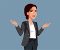 Clueless Businesswoman Shrugging Vector Cartoon Illustration