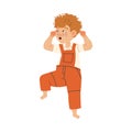 Stressed little boy covering his ears to stop hearing quarrel vector illustration