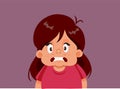 Stressed Little Girl Feeling Anxious Vector Cartoon illustration