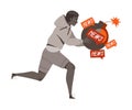 Stressed Man Character Carrying Bomb Feeling Sadness and Loneliness from Bad News Vector Illustration